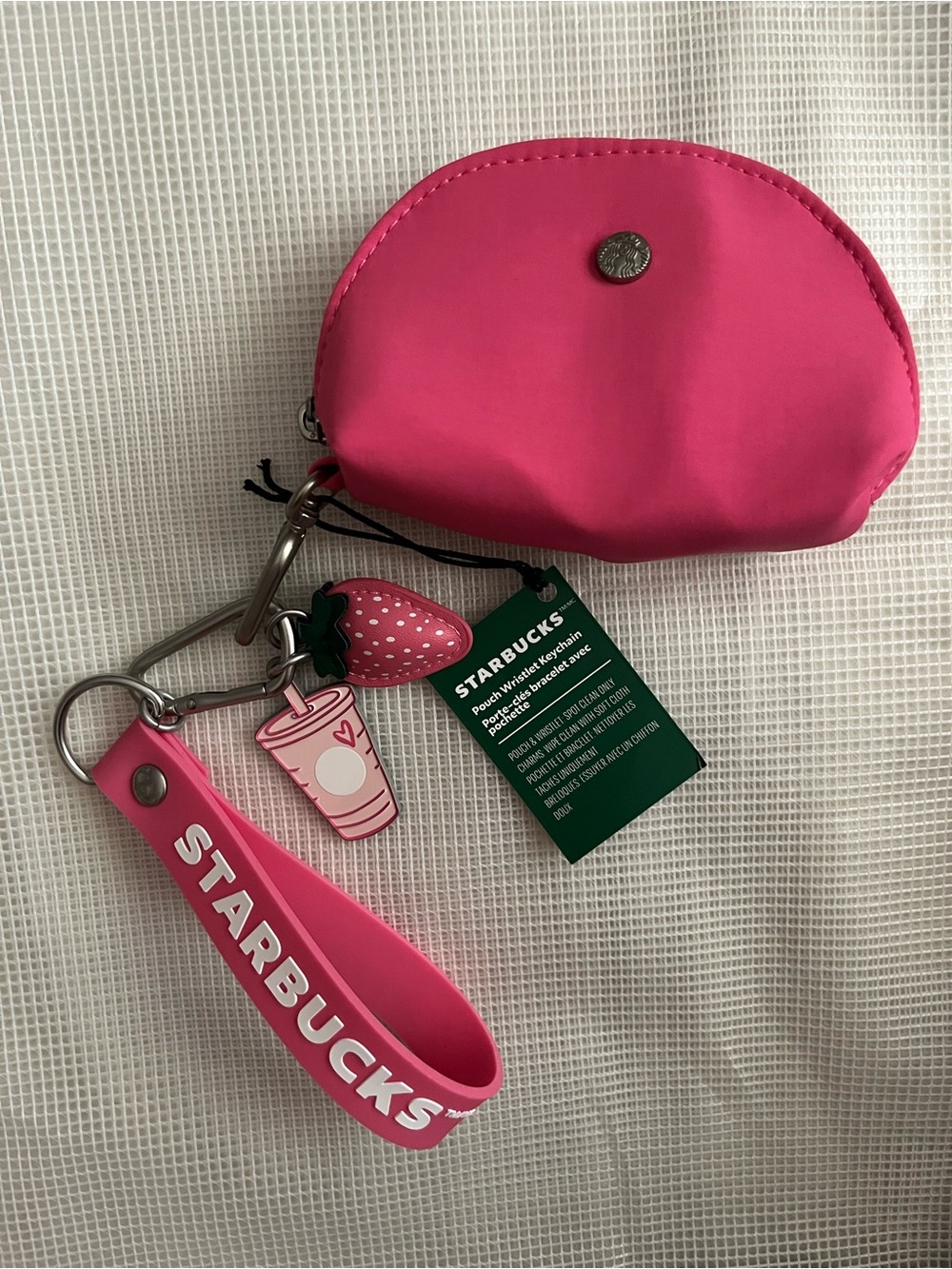 New Starbucks Pink Wristlet Pouch Keychain